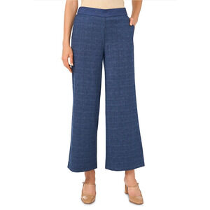 Vince Camuto Women Plaid Pull On Wide Leg Pants Classic Navy Size M